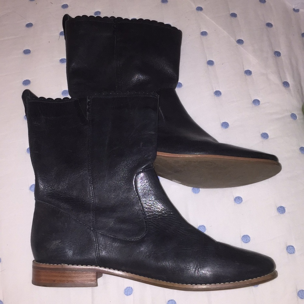 Black Jack Rogers Leather Boots with Scallops